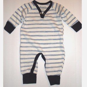 ATUN Baby Boy Navy Blue & Ivory Cream Stripe Romper One-Piece 0-3 Months EUC